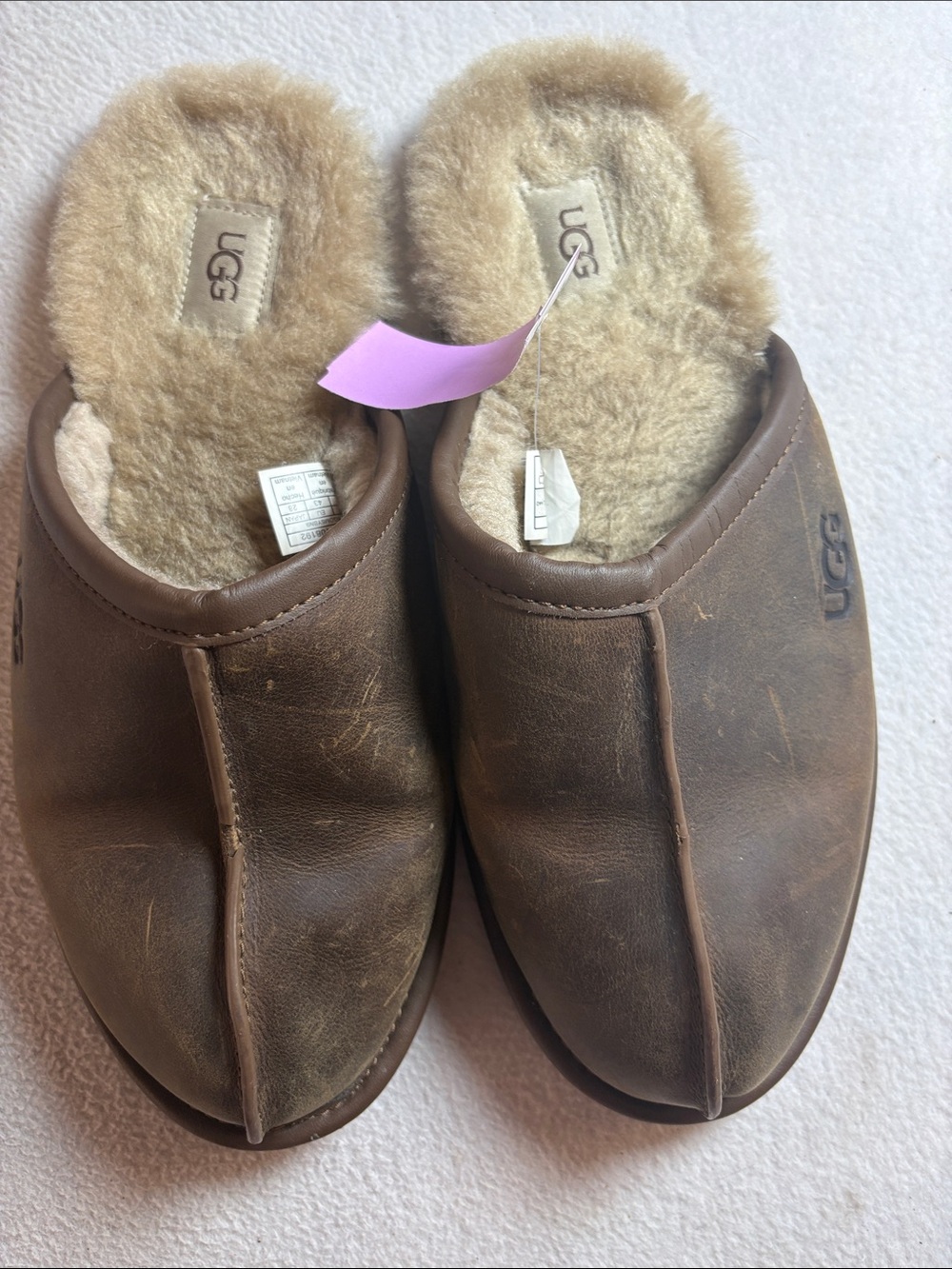 UGG Men's Chestnut Leather Fur-Lined Slip-Ons